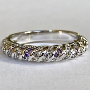 Amethyst Anniversary Eternity Ring Size 7 Silver White Gold Plated Purple CZ